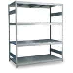 Silver bulk storage shelving on a white background.