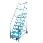 Blue rolling Ladder with 8 steps.