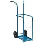 Blue medium cylinder hand truck front to back.