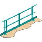 Blue double handrail pipe gate.