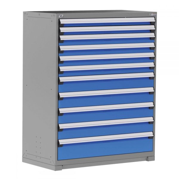 Blue heavy duty drawer cabinet on a white background.