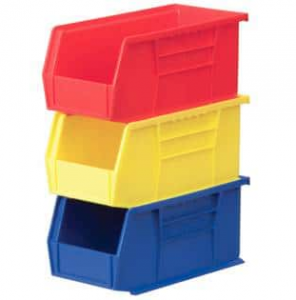 Plastic bins for warehouse organization