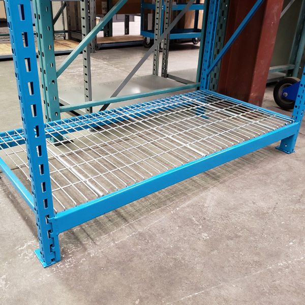 Wide span shelving in a warehouse setting.