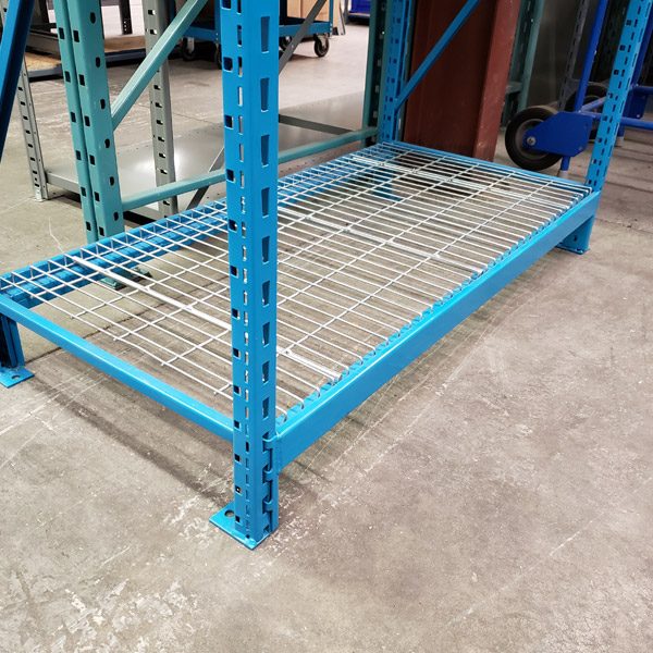 Wide span shelving in a warehouse setting.