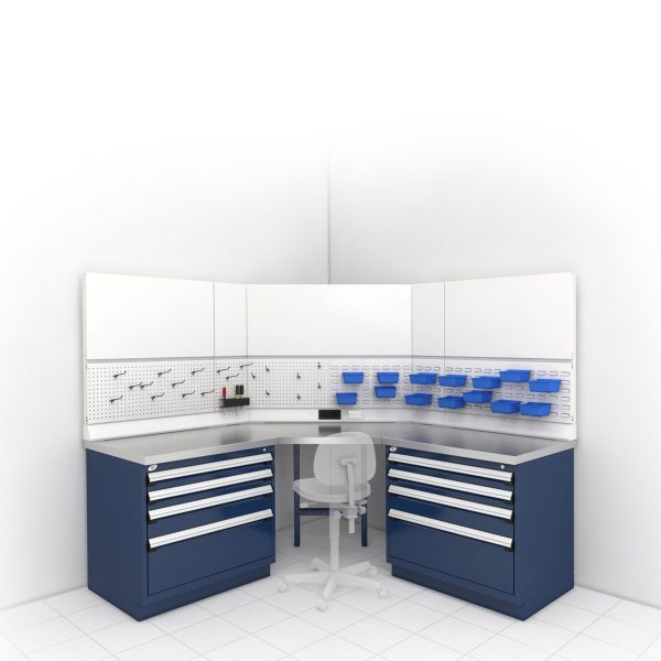 Blue corner workstation on a white background.