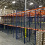 Gravity flow roller racks in a warehouse setting.