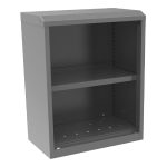 Grey wall mount cabinet on a white background.