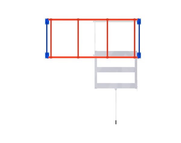 Bird's eye view of a floor mounted roll out pallet pulled out from underneath a rack.