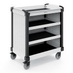 White multitek cart with 4 shelves on a white background.